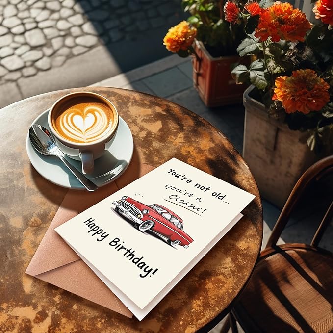 Funny Birthday Card for Husband, You Are Not Old, You Are A Classic, Vintage Birthday Cards for Men, Classic Car Birthday Card for Dad | Boyfriend | Grandpa, Birthday Gifts for Boyfriend | Friend | Husband, Decorations for Men