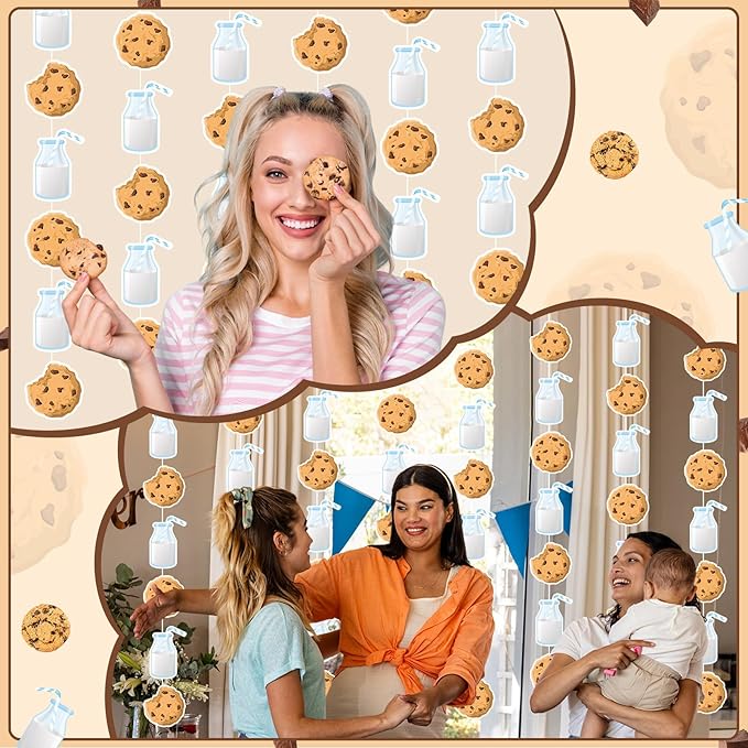 Xinnun Cookie Milk Party Decorations Chocolate Chip Cookie Milk Garlands Banners Cutouts Ribbon Streamers for Scout Street Theme Birthday Baby Shower Party Decorations Supplies
