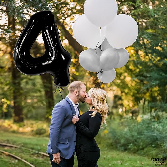 KatchOn, Black Number 4 Balloons - Giant, 40 Inch | Black 4 Balloon Number, 4th Birthday Decorations Boy | 4 Year Old Balloon, 4th Birthday Decorations for Boys | Spooky Birthday Party decorations