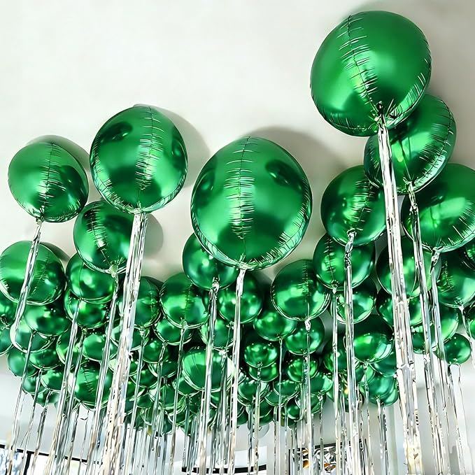 12Pcs Green Round Balloons Foil, 22" 18" 15" 10" 4D Round Ball Balloon, Big Metallic Green Foil Balloons for Baby Shower Wedding Graduations Christmas Safari Jungle Party Decorations Backdrop