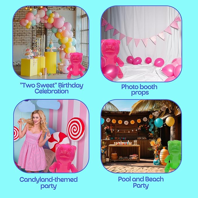 4E's Novelty Inflatable Gummy Bears Huge 24" - Pack of 6 Unique Blow Up Pool Toys for Kids, Candyland Themed Birthday Party Decorations Supplies
