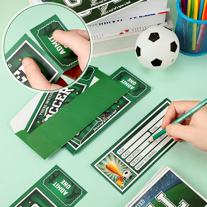 Fuutreo 50 Pcs Soccer Birthday Invitations with Envelopes Sports Party Invitations for Soccer Fan Sports Event Party Supplies