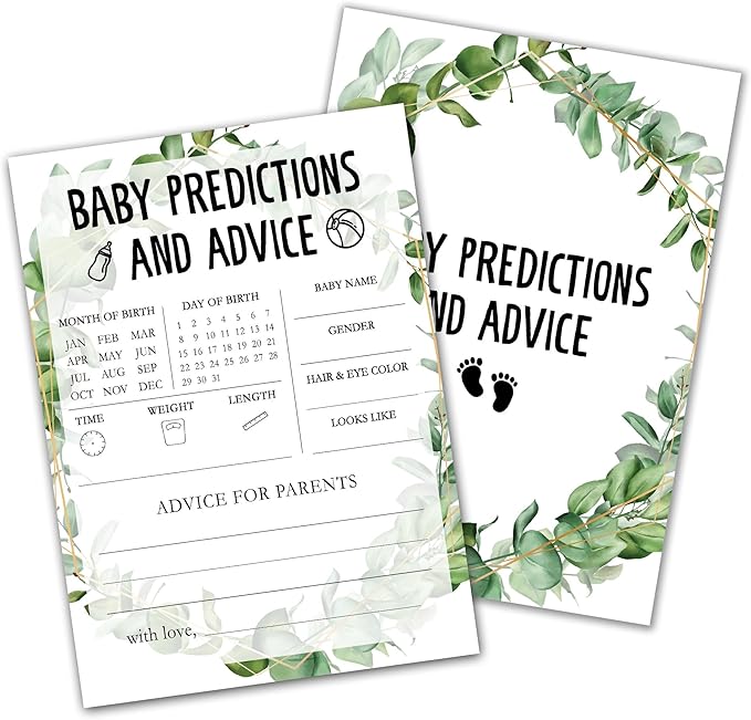 Greenery Eucalyptus Baby Shower Game Cards, Tropical Jungle Gender Reveal Party Supplies, Neutral Design for Boys Girls, 30 Set Gifts for New Parents (Green013)