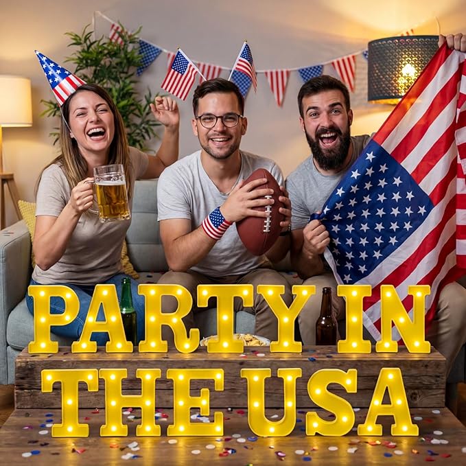 Honoson 13 Pcs 4th of July Decorations Party in The USA Lights up Signs 250th Memorial Day Patriotic Parties Table Decor Set for Independence Day Memorial Veterans Patriotic Party Decorations