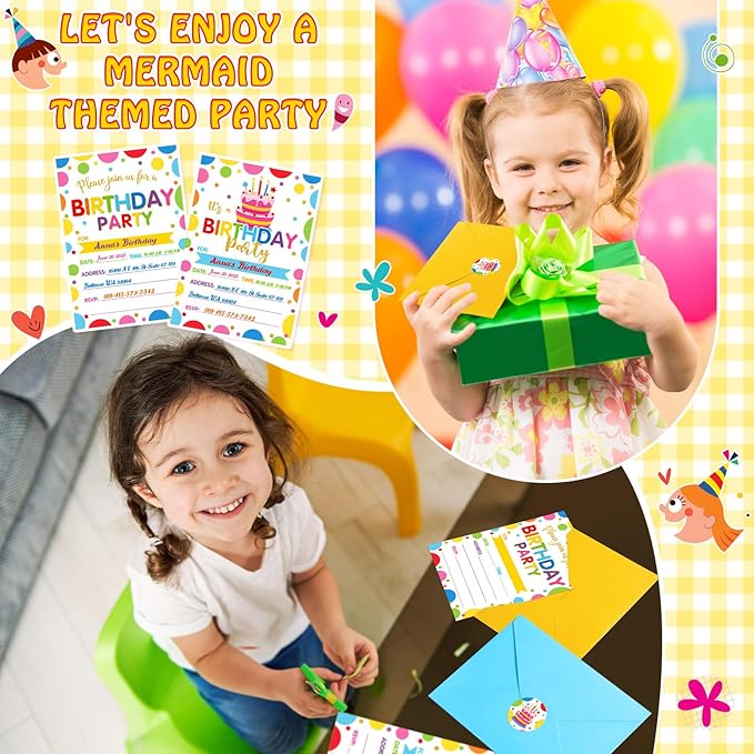 Colarr 24 Pack Birthday Invitations with Envelopes and Stickers Birthday Party Invitations Cards for Baby Shower Party Favors Supplies
