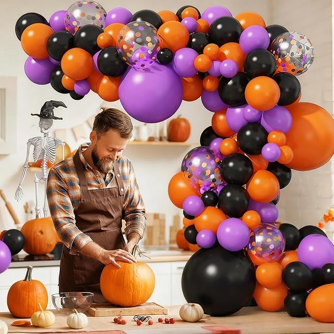 Halloween Balloon Arch Garland Kit Black Purple Orange Confetti Balloons Halloween Birthday Baby Shower Decorations Balloon for Horror Scary Spooky Hallowee Party Decoration Supplies