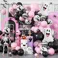 Halloween Balloon Arch Garland Kit, Black and Pink Balloons Ghost Foil Bat Balloons for Family,Halloween Party Background Classroom Decorations Cosplay Theme Party