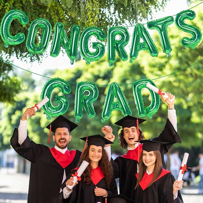KALOR 16 Inch Green Congrats Grad Banner Balloons, Green Congrats Grad Letters Sign, Graduation Decorations 2026 for Graduation Party Decorations 2026