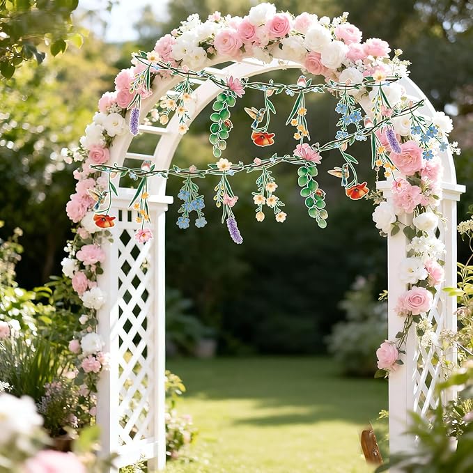 Flower Banner Garland, Baby Shower Decorations, Floral for Enchanted Garden Party, Wedding Wild One Bloom Baby Shower Birthday Fairy Tale Tea Market Spring Supplies Girl Woodland Party