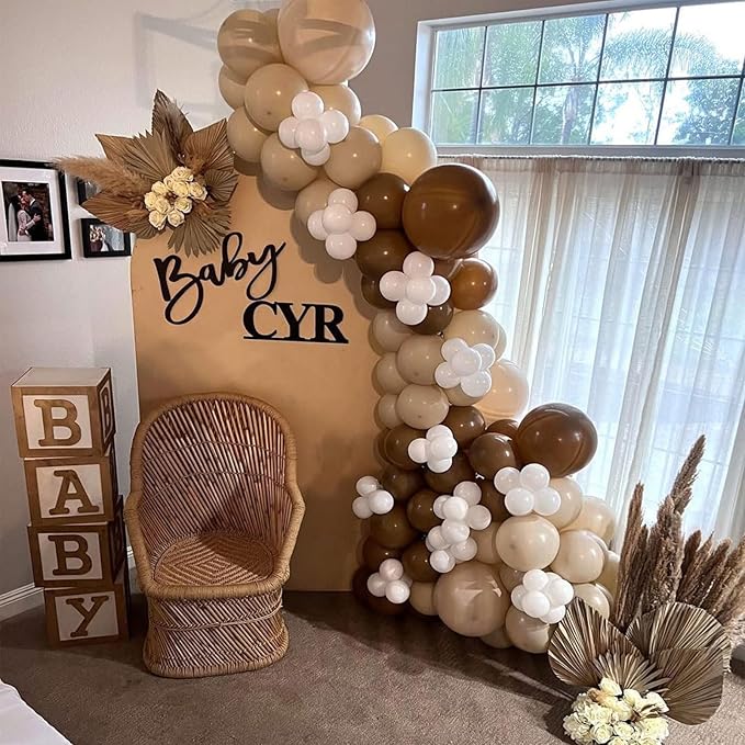 Netural Brown Balloons Arch Kit,144pcs Teddy Bear Balloons Garland Kit with Brown Nude and White Latex Balloons for Baby Shower Neutral Woodland Wedding Safari Birthday Party Decorations
