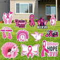Amyhill 12 Pcs Breast Cancer Awareness Yard Signs Decoration for Outdoor Pink Ribbon Garden Lawn Signs with Stakes Waterproof Decor Gifts for Women Festive Holiday Party Patio Lawn Walkway Decoration