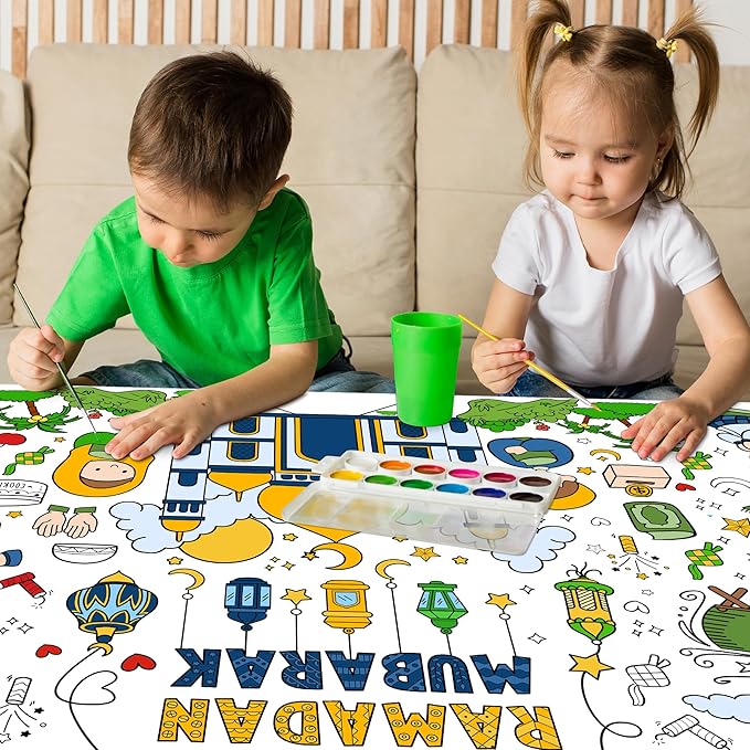 OHOME Ramadan Giant Coloring Poster/Tablecloth-Ramadan Decorations - Jumbo Coloring Banner Kids Eid Crafts Activities Decor Party Decorations