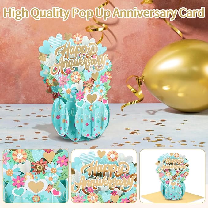 FaCraft Anniversary Card for Couple, Happy Pop Up Anniversary Card with Envelope, for Husband Wife, Handmade, Wedding Valentine Gifts for Him Her Boy Friend Girlfriend