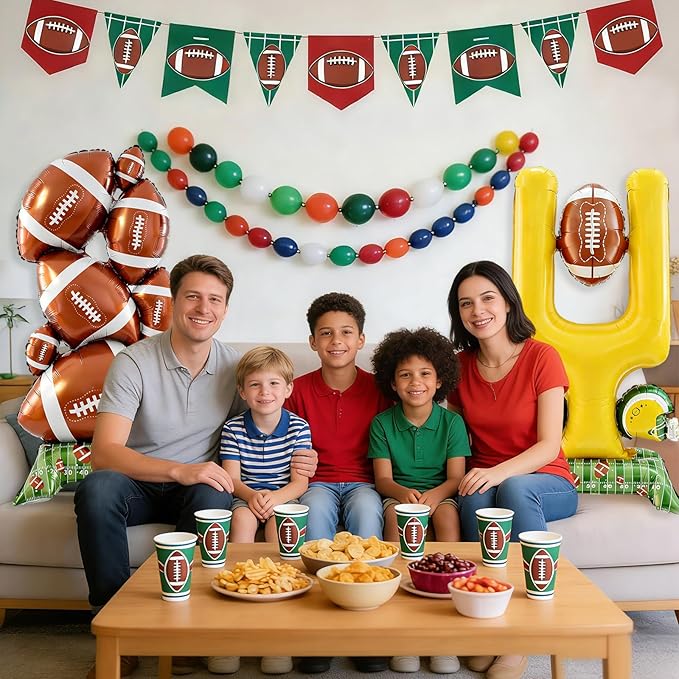 2-Piece Football Party Decoration Set - 5 ft Large Self Standing Football Foil Balloons, Suitable for Game Day Celebrations and Sports Themed Party Decorations (Football,Goal Post)