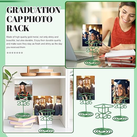 Rtteri 30 Pcs 2026 Grad Cap Graduation Picture Display 2 Inch Green Photo Holders for Centerpieces Graduation Table Number Holders Card Stands for Class of 2026 Grad Party Supplies