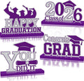 4Pcs Graduation Decorations Class of 2026 Wood Table Centerpieces Congrats Grad Wooden Sign Graduation Table Toppers Congratulate Tiered Tray Decor for 2026 Graduation Party (Purple-Silver)