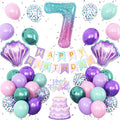 7th Mermaid Birthday Decoration,Metallic Purple Pink Green Blue Latex Balloons for Girls Party Decoration Number 7 Seashell Foil Balloons Banner Cake Topper Mermaid Sea Decorations