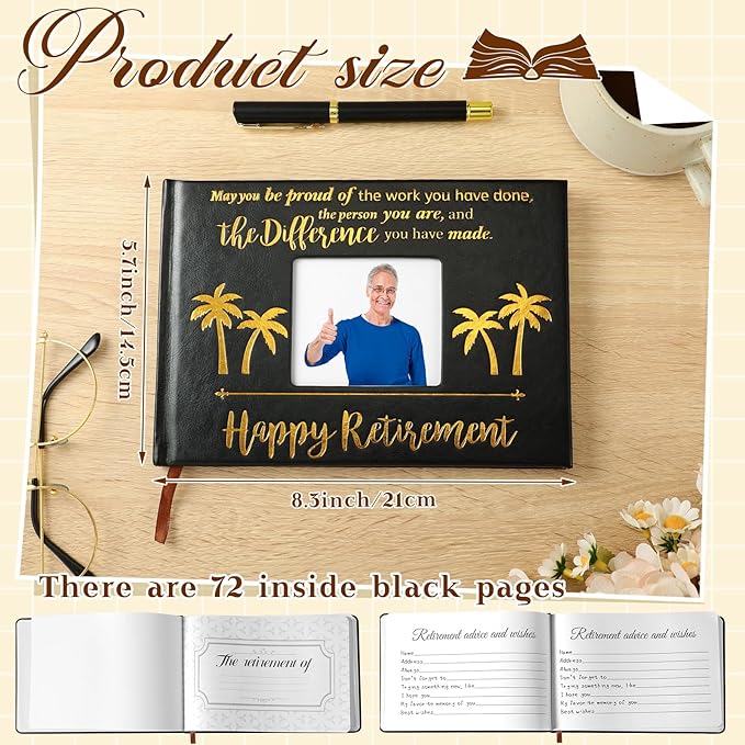 Ctosree Retirement Guest Book with Signature Pen Retirement Party Gift Supplies for Women Men Office Colleague Advice and Wishes Decorations(Palm)
