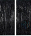 2 Pack Fringe Curtains Backdrops, Foil Fringe Curtains, Door Streamers for Birthday Wedding Bridal Shower Holiday Graduation Party Decorations, Photo Booth Backdrops, Glitter Black
