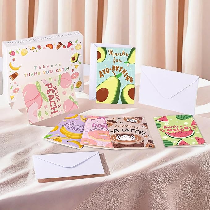 40 Pack Funny Thank You Cards with Envelopes & Stickers, 4×6 in Cute Thank You Card, Blank Cards Greeting Card for Kids Birthday, Wedding, Baby Shower, Easter, Graduation, Mother's Day