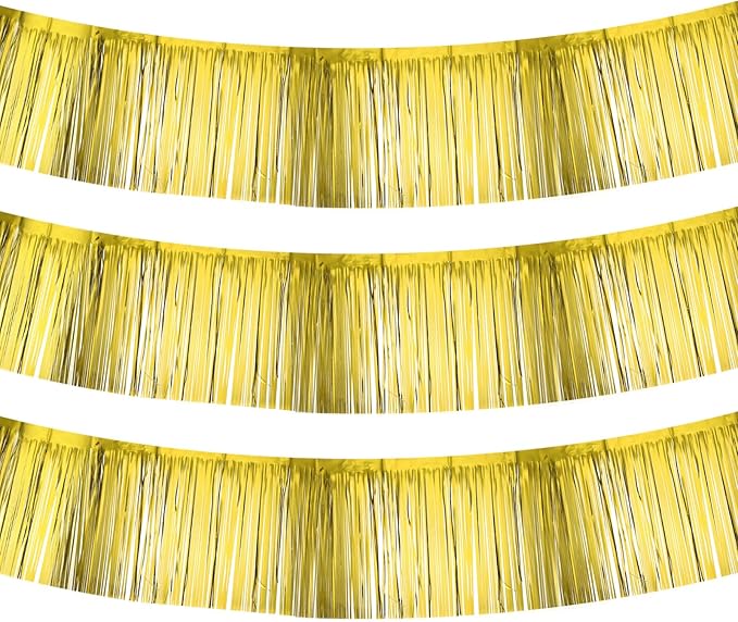 PATIKIL Foil Fringe Garland 10 Feet, 3 Pack Metallic Tinsel Streamers Fringe Banner Wall Hanging Curtain Backdrop for Wedding Birthday Christmas New Year Party Decoration, Gold Tone