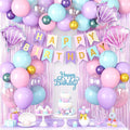 Mermaid Birthday Decorations for Girls, Pink Purple Blue Balloons with 'HAPPY BIRTHDAY' Banner Cake Topper Shells Foil Balloon Pink Fringe Curtain for Girls Women Mermaid Party Decorations