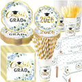 452 Pcs Class of 2026 Blue Graduation Party Decoration for 50, Blue Floral Leaf Congrats Grad Paper Plates Napkins Cup Tablecloth Cutlery Straw for College High School Grad Party Supply