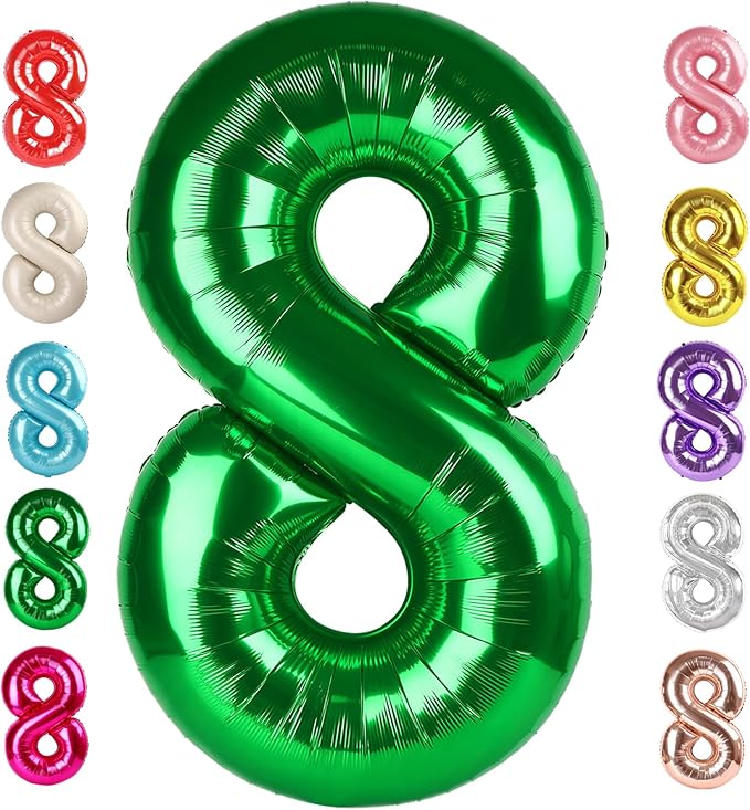 40 Inch Number 8 Balloon, Dark Green 8 18 28 80 Birthday Balloons for Men Boys, 8th Birthday Decorations Party Supplies, Wedding, Graduations
