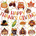 Happy Thanksgiving Banner Hanging Swirls Decorations Thanksgiving Fall Party Banner Turkey Pumpkin Maple Leaf Hanging Decorations for Home Office Indoor Classroom Party