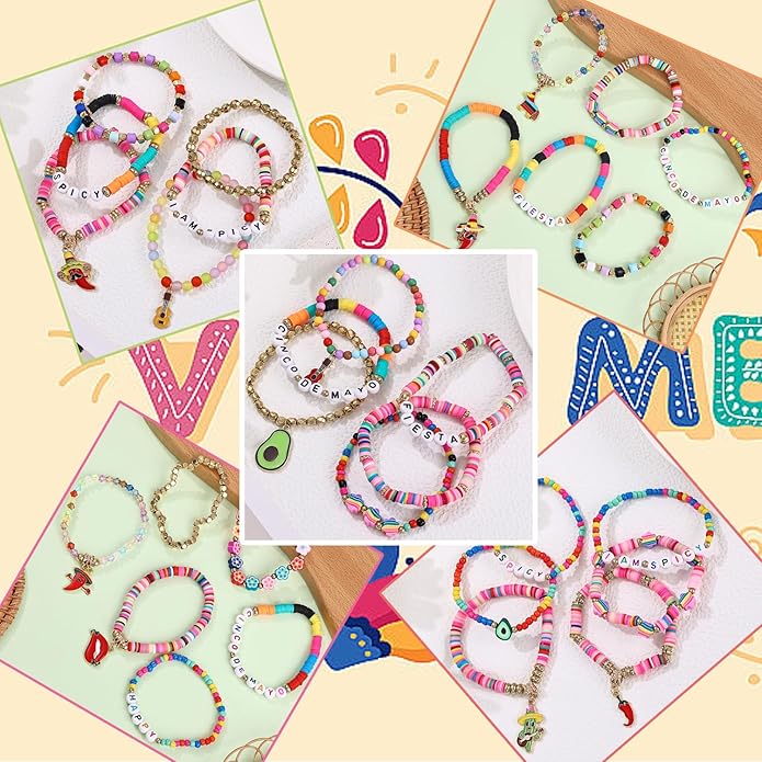 Cooluckday 36 Pcs Holiday Heishi Surfer Bracelets for Women Bulk Easter Mother's Day Christmas St. Patrick's Day Mardi Gras Bracelet Stackable Stretch Friendship Bracelets Set