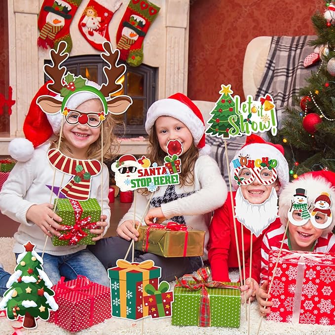 30pcs Christmas Photo Booth Props Funny Christmas Party Decorations Photobooth Favors Games Supplies for Kids Adults