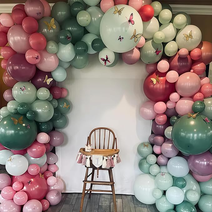 Fairy Balloon Arch Kit 120Pcs Sage Green Pink Purple Balloons Garland Dusty Green Lavender Lilac Birthday Party Balloons for Girls Butterfly Garden Wildflower Floral Bridal Baby Shower Decorations