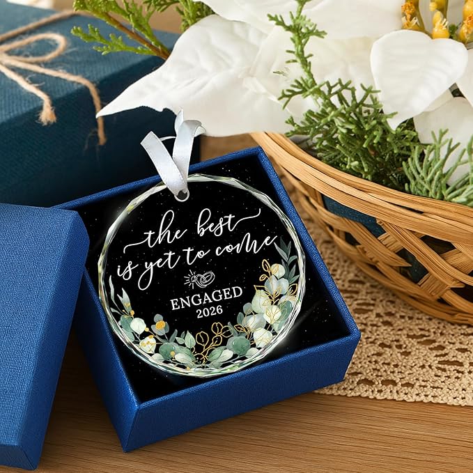 HEXMOZ Engagement Gifts for Couples - Engagement Gift for Women, Newly Engaged Couples, Her - Fiance Gifts for Women - Bride to Be Gift, Engaged Glass Ornament 2026 Party Decorations
