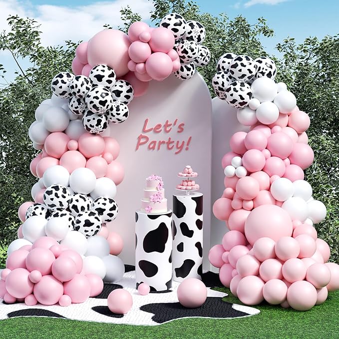 Pink Cow Balloons Arch Kit - Pastel Pink Cow Latex Balloon Different size Balloon Garland Kit for Cowgirl Baby Shower Birthday Farm Western Cow Print Animal Theme Party Decorations Supplies