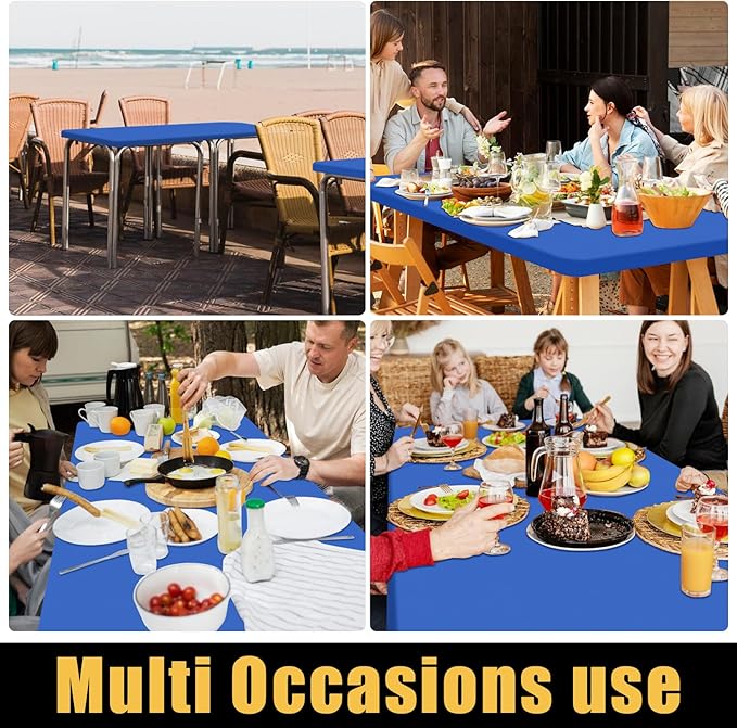Smiry 2 Pack Rectangle Picnic Table Cloth, Waterproof Elastic Fitted Tablecloths, Washable Polyester Rectangular Patio Table Cover for Camping, Indoor and Outdoor (Blue, 30"x60")