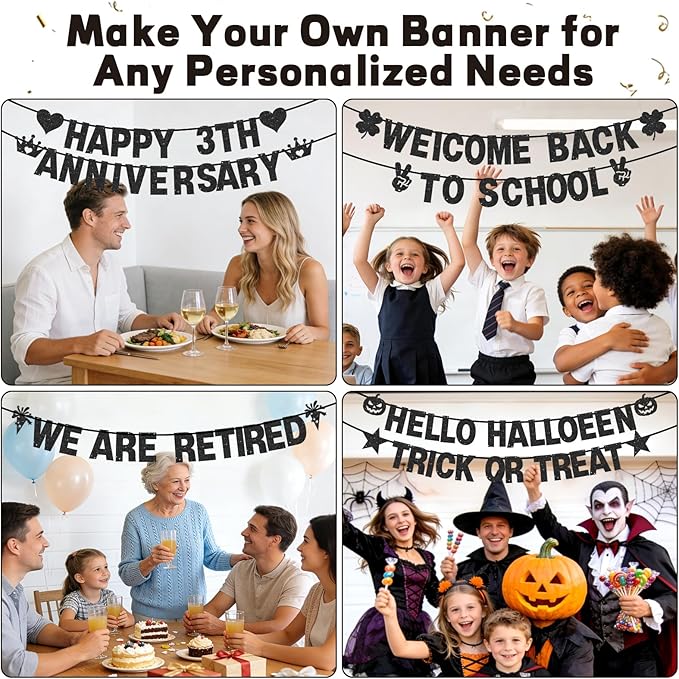 133PCS DIY Banner Kit with Letters Symbols,Make Your Own Banner,Personalized Black Banner Custom Party Banner for Birthday/Graduation/Thanksgiving/Halloween/Valentine's Day/Retirement (Black)