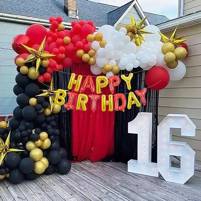 TONIFUL Happy Birthday Balloons Banner 16 Inch Mylar Foil Letters Birthday Sign Reusable for Girls Boys Kids & Adults Birthday Party Decorations Supplies（Gold Red）