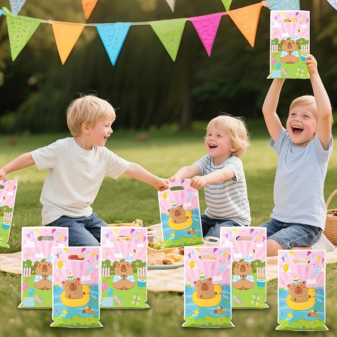 Capy Party Favor Bags - 50Pcs Pink Capy Patterns Goody Candy Treat Bags, Cute Animals Themed Party Decorations for Kids Boys Girls Birthday Baby Shower Animals Events Supplies