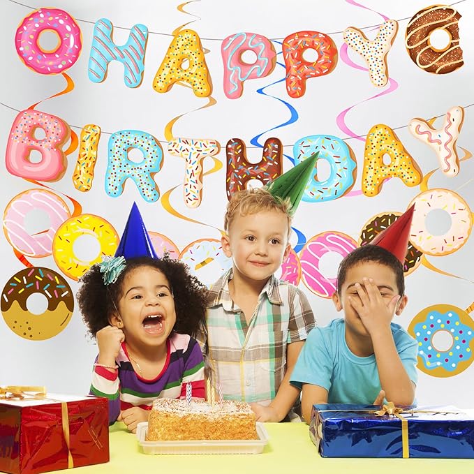 Donut Happy Birthday Banner Donut Garland Banner Donut Hanging Swirl Donut Theme Party Decoration for Baby Shower Birthday Party Supplies