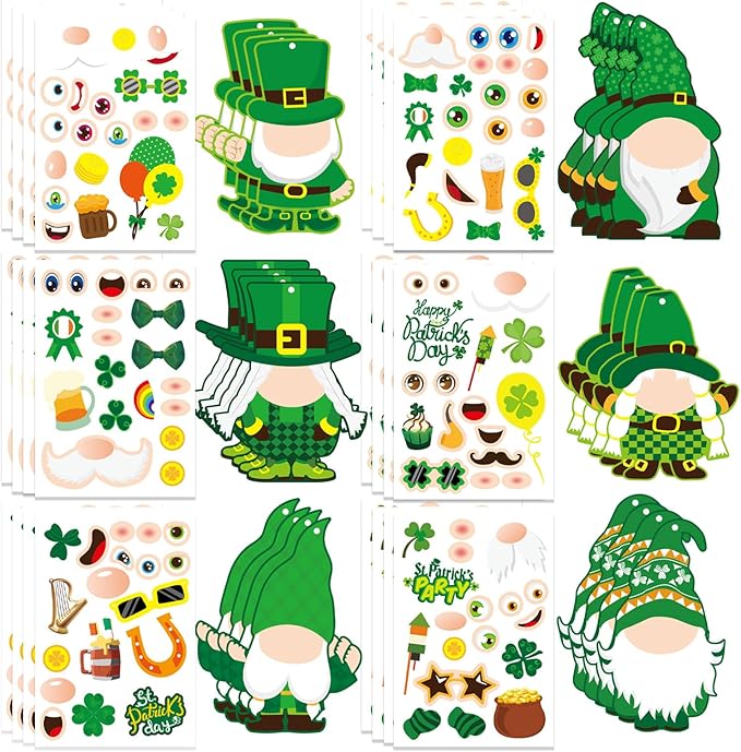 St.Patricks Day Craft Kit for Kids, Leprechaun Ornaments Hanging Art and Craft DIY Project, Make Your Own Leprechaun Stickers Kit, St Patricks Day Shamrock Crafts Party Favors Decorations, 24 Sets