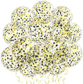 VHUWE 25 Pcs Black Gold Star Confetti Balloons, 12 Inch Clear Latex Balloon with Confetti Inside for Birthday Party Baby Shower Graduation Engagement Bridal Shower Decorations Supplies - Star Confetti