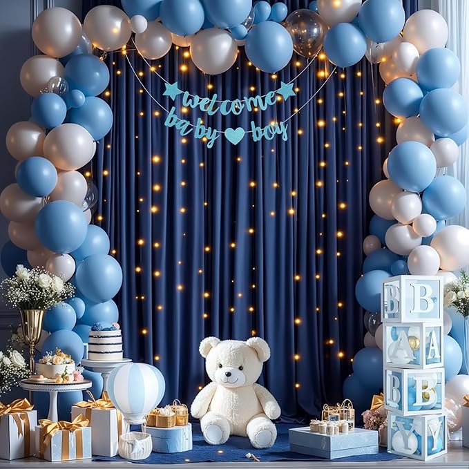 20x10FT Navy Blue Backdrop Curtains with Lights for Parties,Wrinkle Free Wedding Photo Backdrop Curtains for Baby Shower Birthday Ceremony Reception Home Party Decorations-5ft x 10ft,4 Panels