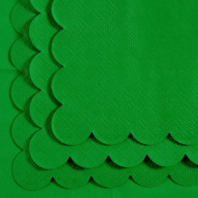 100 Pack Cocktail Napkin 2-Ply Scalloped Edged Dessert Napkins Folded 5 x 5 Inches Disposable Napkins for Dinner Wedding Birthday Party Bridal Anniversary Reception Event (Green-2)
