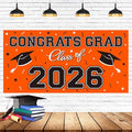 2026 Graduation Party Plastic Backdrop - 65" x 32.7" Congrats Grad Banner in Orange, Large Class of 2026 Decorations, Photography & Grad Party Supplies