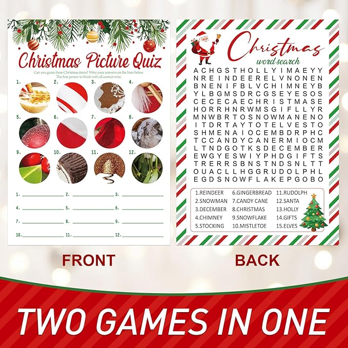 COCHIE 30 Players Christmas Party Games for Adults Family Office Large Groups, Xmas Parties Picture Quiz Game, Guesstures Game, Christmas Word Search Games with Answer Key (Xmas Search)