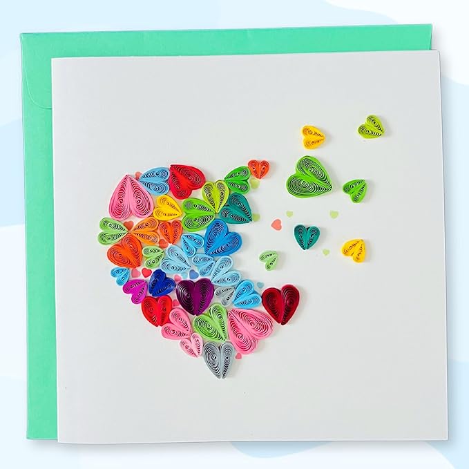 Quilling Cards, handmade card, quilled cards with Handmade Art for all occasions: quilling birthday card for women, Birthday card, mother... colorful heart design (Breaking heart)