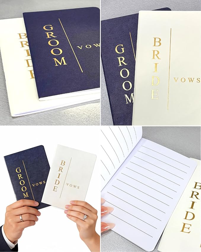 WeddingGiftsWedding Vow Books for Bride and Groom, His and Hers Vow Books for Wedding-Soft Touch Gold Foil Engraving, Engagement | Wedding Essentials
