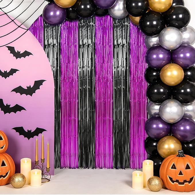 TONIFUL Black Hot Pink Door Streamers,Black and Pink Photo Booth Backdrop Metallic Streamers Foil Fringe Curtain for Birthday,New Year,Graduation,Grad,Baby Shower Party Streamers Decoration