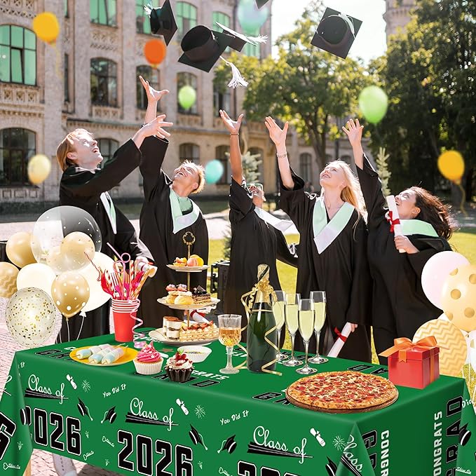 OHOME Class of 2026 Decorations - Graduation Party Decorations 2026 - Disposable Plastic Green Tablecloth for Class of 2026 Decorations Party Favors Supplies Banner,54" X 108",2 Pack