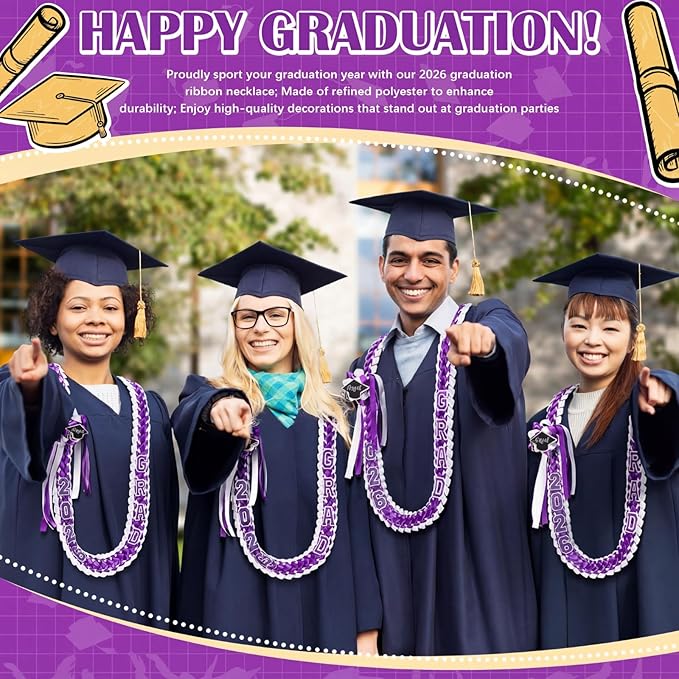 Hotop 2026 Graduation Leis Class of 2026 Grad Ribbon Money Lei Handmade Double Braided Necklace for Graduation Gifts Supplies